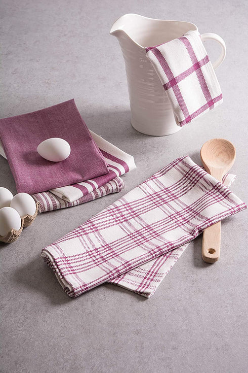 DII Assorted Woven, Kitchen Dishtowel Set, 18x28, Wine, 5 Piece