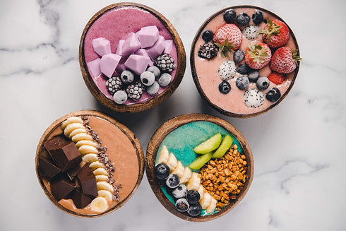 100% Natural Jumbo Coconut Bowl/Spoon Unique Gift Set. Eco-Friendly Vegan Organic Non-Toxic Reusable Sustainable Smoothie A§ai Buddha Kitchen Bowl (Set of 4 Carved Hand-Crafted Bowls with 4 Spoons)