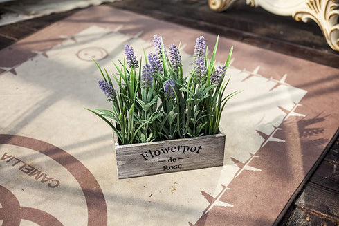 WITTY REMARK Fake Plants Artificial Lavender in Wooden Pots 10 Inches for Home Decoration Indoor/Outdoor Patio, Window, Table, Porch