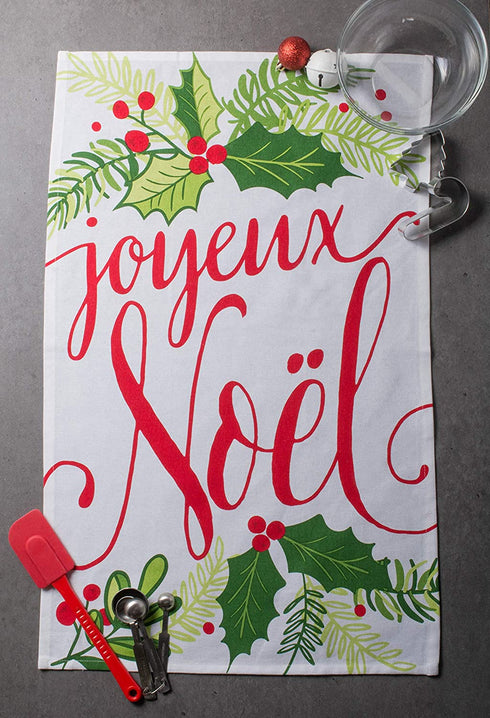 DII Christmas Fun Collection Printed Dishtowel Set, 18x28, Printed Holly, 3 Piece