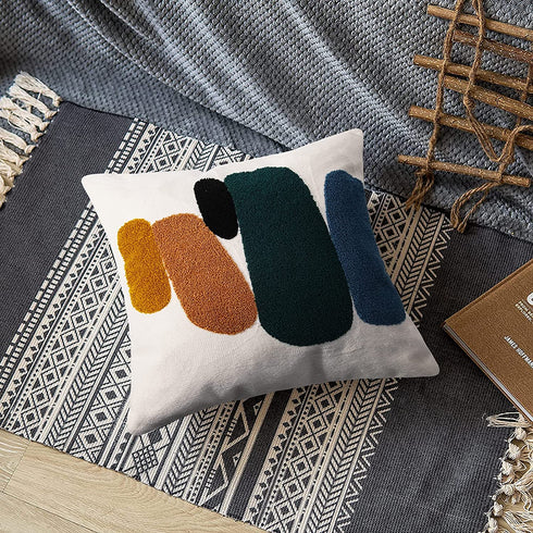 JASEN Boho Throw Pillow Covers 18x18, Modern Soft Neutral Decorative Pillow Covers, Bohemian Abstract Geometric Square Pillow Case for Sofa Bedroom Living Room