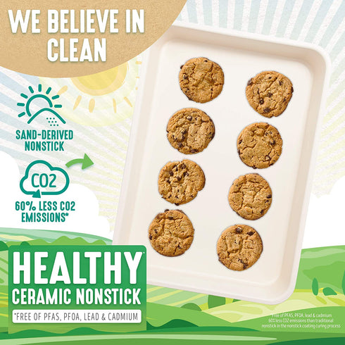 GreenLife Healthy Ceramic Nonstick, 13" x 9" Quarter Cookie Sheet Baking Pan Set, PFAS-Free, Turquoise