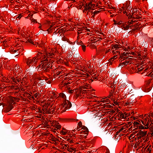 WILLBOND 26.2 Feet Heart Tinsel Garland Valentines Metallic Tinsel Twist Garland Shiny Hanging Decoration for Valentines Tree Wreath Wedding Party Supplies (Red)