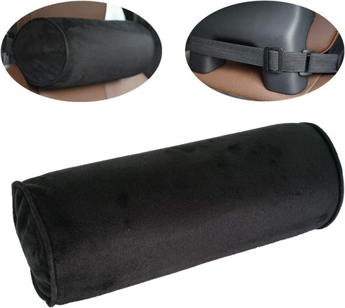 Car Neck Pillow for Pain Relif 11.4''x4.3'',Car Headrest Cervical Bolster Pillows,Round Roll Adjustable Strap Neck Support Chair Pillow(Black)