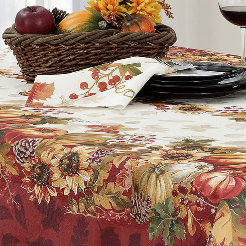 Elrene Home Fashions Swaying Leaves Bordered Fabric Tablecloth for Fall/Thanksgiving/Harvest, 70" Round, Multi