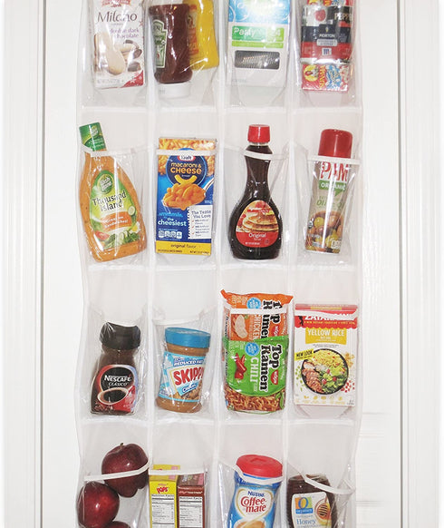 Regal Bazaar Over-The-Door Hanging White Pantry Organizer and Kitchen Storage Unit with 24 Crystal-Clear Vinyl Pockets and 3 Metal Hooks