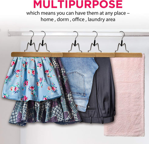 NeaTory Pants Hangers with Clips - Wardrobe Space Saving Heavy Duty Padded Non Slip Multifunctional Wooden Hangers for Pants Jeans Slack Dress Skirt Coat Sweaters Laundry 10 Per Set Pant Hangers