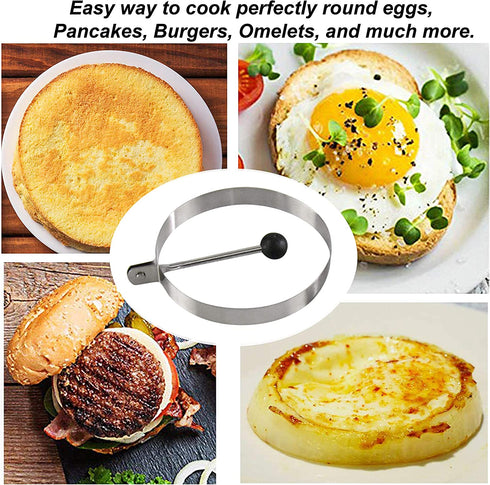 Home-X - Bacon and Eggs Cookware Set Includes Two Stainless Steel Egg Rings and Clear Tempered Glass Bacon Press