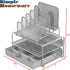 SimpleHouseware Mesh Desk Organizer with Sliding Drawer, Double Tray and 5 Stacking Sorter Sections, Silver