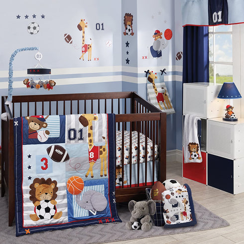 Lambs & Ivy Future All Star Sports Sherpa Blanket, Blue/Red