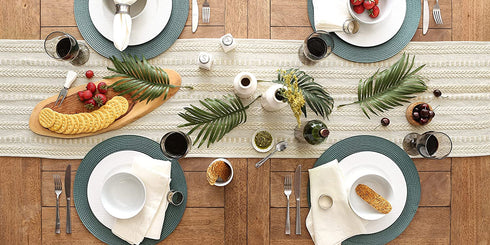 DII Farmhouse Braided Stripe Table Runner Collection, 15x108, Vintage Linen