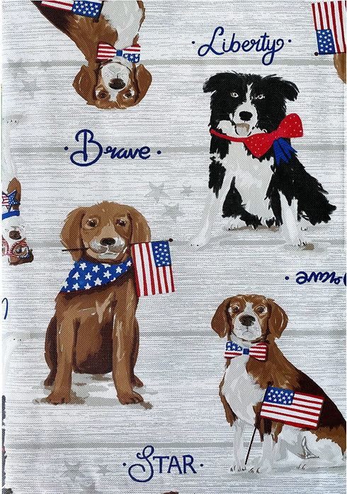 Newbridge Patriotic Dogs and American Flag Print Vinyl Flannel Backed Tablecloth, Adorable USA Patriot Pet Dog Design Waterproof Patio, BBQ, Picnic, Kitchen Tablecloth, 52 Inch x 52 Inch Square