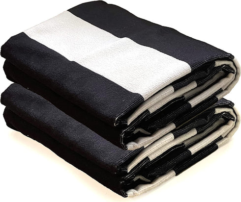 Allgala Oversize 40x70 Inch (1x1.8M) Cabana Stripe Design Microfiber Beach Towel-Black (Pack of 1)-BT81202