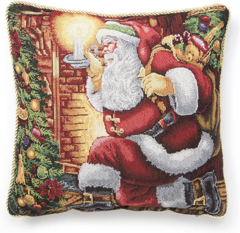 Violet Linen Decorative Christmas Tapestry Cushion Cover, 18" x 18", Santa Claus Design