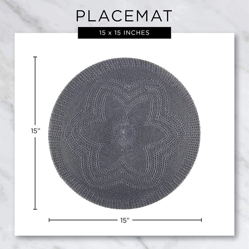 DII Woven Placemat Collection Round, 14.75" Diameter, Hot Red Tassel, 6 Piece