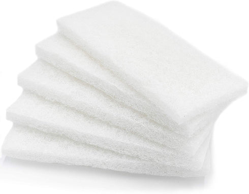 Cleaning Scrubbing Pads 5 Pack, Large Non Abrasive White 10 inch by 4 1/2 Inch Multi Purpose Glass Shower Scouring Sponges, Fits Universal Holders
