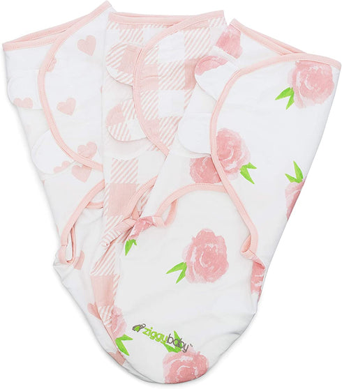 Ziggy Baby Baby Swaddle Blanket Wrap Set 3 Pack- Pink Peony, Pink Heart, Pink Buffalo Plaid - Newborn Swaddle, Baby Swaddles 0-3 Months, Baby Girl Swaddle, Swaddle Blankets, Swaddle Blankets Baby Girl