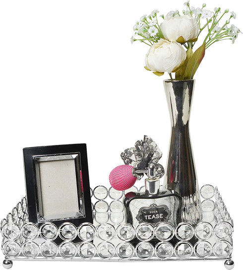 Elegant Designs HG1010-CHR Elipse Crystal Decorative Jewelry or Makeup Vanity Organizer, Chrome Mirror Tray, L: 10. 5 x W: 6. 25 x H: 2. 5