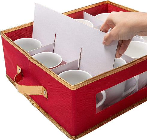 Simplify 12 Count Mug & Cup Storage Box, Individual Compartments China Tableware Containers, Red