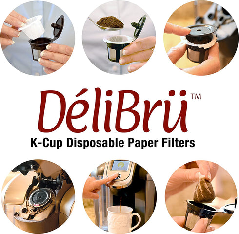 K Cup Filters - Pack of 300 - Fits With All Reusable Coffee Pods - Compostable and Disposable Coffee Filters for Keurig Single Cup by Delibru