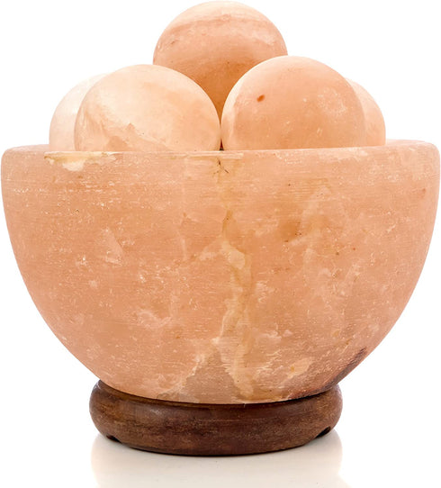 Rakaposhi Natural Himalayan Salt Ball Bowl Lamp, Authentic Stone Mineralamp, Premium Quality Wood Base with Dimmer Switch