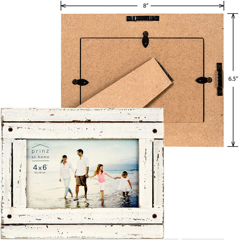 PRINZ Homestead 4-Inch by 6-Inch Distressed Plank Picture Frame, White