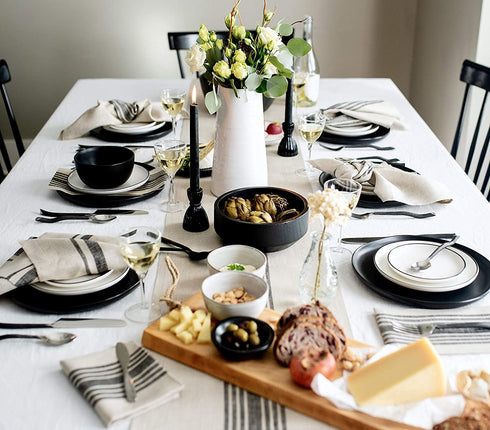 Pure Linen Stripe Table Runner Black and Natural, 14 x 48 Inch 100% Pure Linen Farmhouse Stripe, Machine Washable Fabric Table Runner by Solino Home