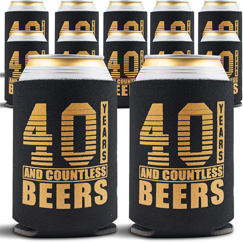 Happy 40th Birthday Decorations for Men, Insulated Can Beverage Sleeve, Birthday Party Favors for Him, 40 Year Old Birthday Gift Ideas, 12-Pack, Black & Gold