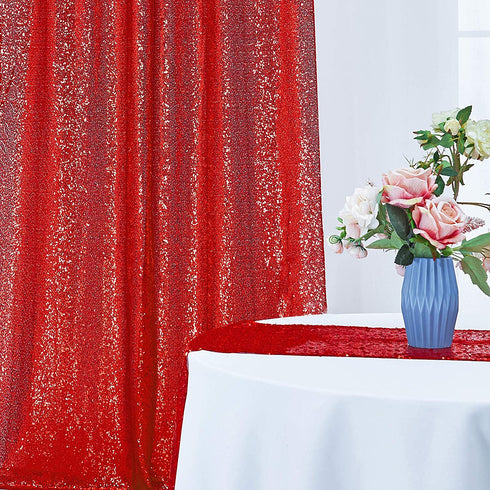 2—8FT-2PCS Red Sequin Backdrop Curtains Panels, Photography Backdrop Glitter Curtains Fabric Background for Christmas Wedding Party Decor