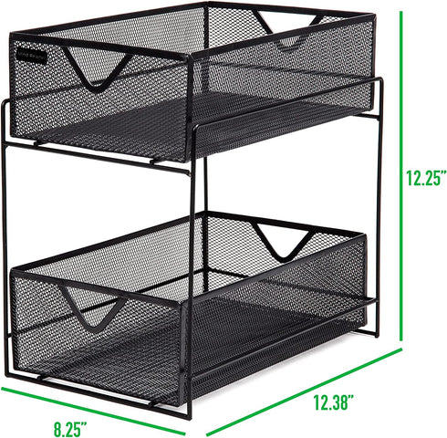 Mind Reader 2 Tier Metal Mesh Storage Baskets Organizer, Home, Office, Kitchen, Bathroom, Black