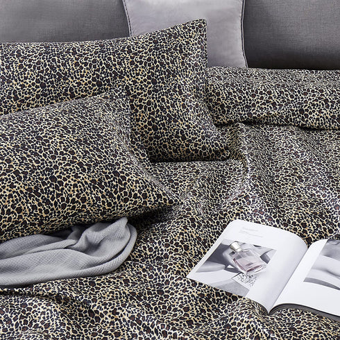 Vonty Satin Sheets Twin Silky Soft Satin Bed Sheets Leopard Print Satin Sheet Set, 1 Deep Pocket Fitted Sheet + 1 Flat Sheet + 1 Pillowcases