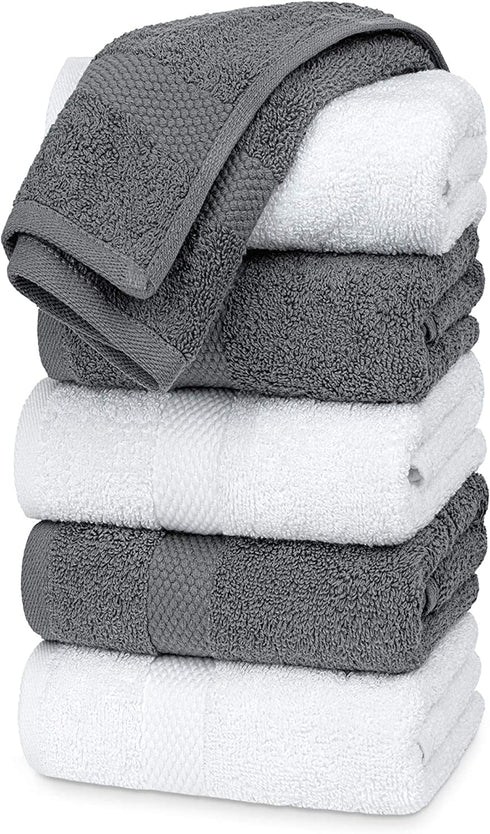 White Classic Luxury Hand Towels | Cotton Hotel spa Bathroom Towel | 16x30 | 6 Pack | 3-Grey /3-White
