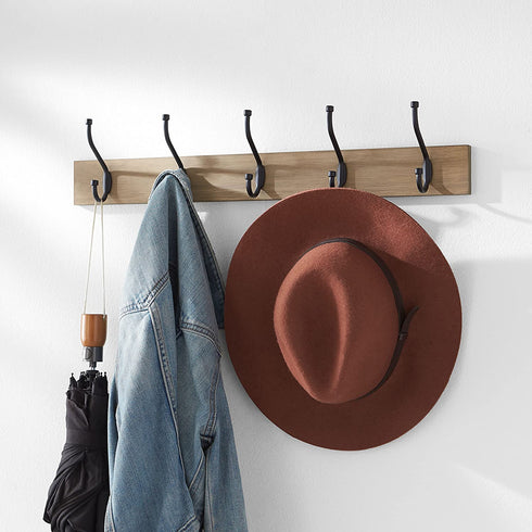 Amazon Basics Wall-Mounted Farmhouse Coat Rack, 5 Standard Hooks, Barnwood