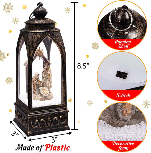 Christmas Snow Globe Lantern Decorations - Xmas Nativity Figurines USB Cable Batteries Operated Plastic Party Decor(No Batteries & No Liquid & No Music)