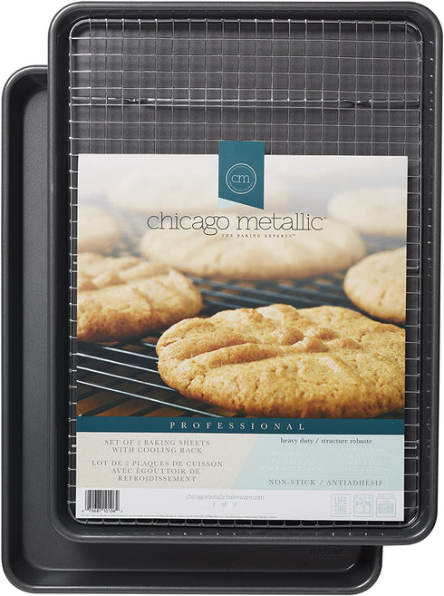 Chicago Metallic Professional Non-Stick Cookie/Jelly-Roll Pan Set with Cooling Rack, 17-Inch-by-12.25-Inch