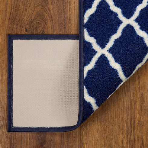 Ottomanson Glamour Collection Non-slip Trellis Design Stair Treads, 9" x 26", Navy, 7 Pack