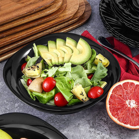Wareland Black Glass Dinner Plates Set of 4, 20 oz Square Pasta Salad Plate, 8.45 inch Soup Plates with Fun Angles, Serving Dishes for Appetizer Dessert Chip,Scratch Resistant , Microwave Safe