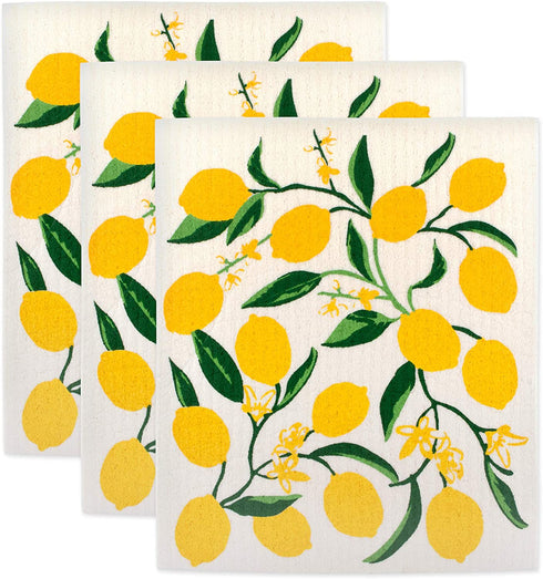 DII Swedish Dishcloth Set Cleaning Collection, 7.75 x 6.75, Lemons, 3 Piece
