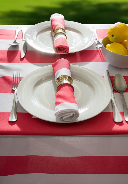 DII Cabana Stripe Outdoor Tabletop Collection, Stain/Wrinkle Resistant & Waterproof, 60x84 Rectangle Tablecloth, Coral