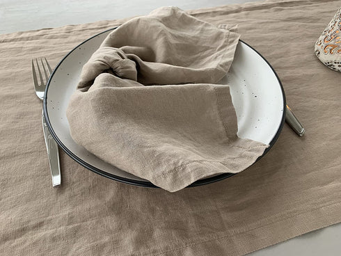 Linen Table Runner 100% French Flax Stonewashed Pure Linen Cloth Table Runner (Natural Rustic Taupe, 14 x 90 Inch)
