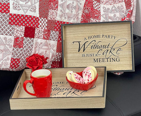A Rated Trading Bamboo Serving Tray Set - 2 Pieces - Coffee Table Tray - Ottoman Tray - A Home Party Without Cake is just a Meeting Breakfast in Bed