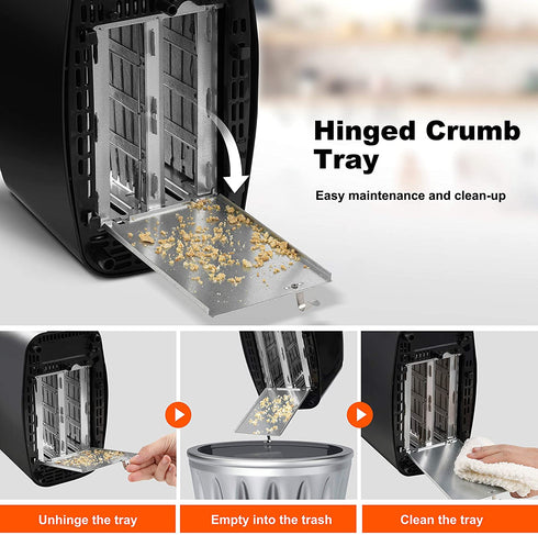 Willz Extra Wide Slot Toaster with Shade Selector, Auto Shut-off and Cancel Functions, Hinged Crumb Tray, 2-Slice, Black