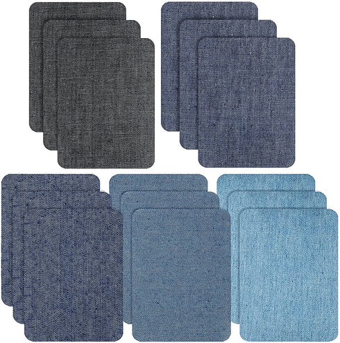 Boao Iron on Patches Iron on Denim Patches Repair Kit for Clothes, Jeans, Jackets, Large Size, 4.9 Inch, Denim Cloth(15 Pieces)