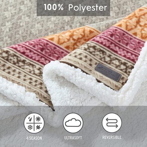 Eddie Bauer Home | Brushed Collection | Giftable Sherpa Fleece Reversible Throw, Ultra Soft & Cozy, Perfect for Bed or Couch, Fair Isle Khaki
