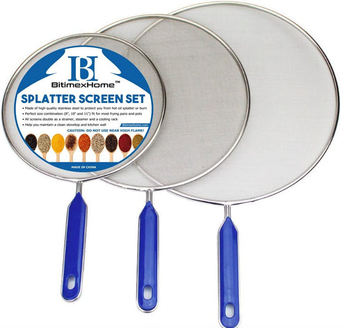 Grease Splatter Screen For Frying Pan Cooking - Stainless Steel Splatter Guard Set of 3-8", 10" and 11" inch -Fine Mesh Iron Skillet Lid- Hot Oil Splash Shield to Stop Prime Burn (3, 8",10",11")