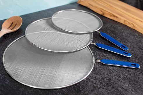 Grease Splatter Screen For Frying Pan Cooking - Stainless Steel Splatter Guard Set of 3-8", 10" and 11" inch -Fine Mesh Iron Skillet Lid- Hot Oil Splash Shield to Stop Prime Burn (3, 8",10",11")