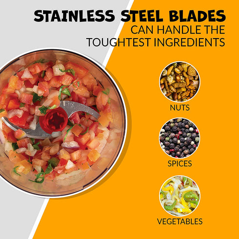 Taco Tuesday 2-Speed Chopper, Perfect For Salsa, Guacamole, Dip, Sauces, Hummus, Stainless Steel Blades, 2-Cup Capacity, Red