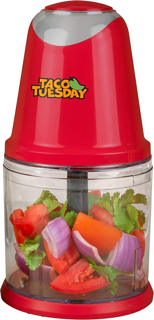 Taco Tuesday 2-Speed Chopper, Perfect For Salsa, Guacamole, Dip, Sauces, Hummus, Stainless Steel Blades, 2-Cup Capacity, Red