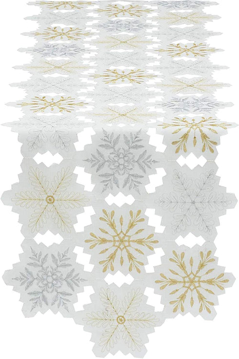 DII Embroidered Christmas Tabletop Collection, Table Runner, 14x54, Snowflake
