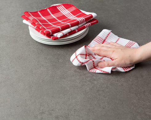 DII Waffle Weave Kitchen Collection, 100% Cotton, Kitchen Set, Red 8 Piece